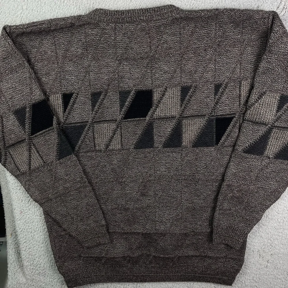 Vtg 90s PDX Jantzen Gray Knit Sweater Triangle Geometric Pullover Grandpa XLT‎